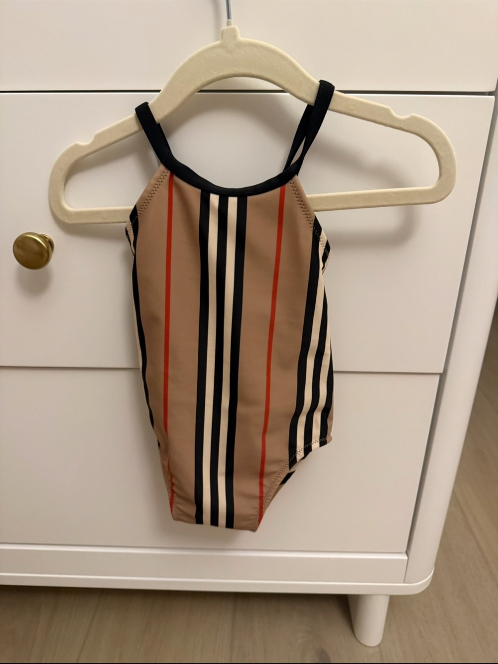 Burberry Kids One-Piece Swimsuit in Beige, Black, Red